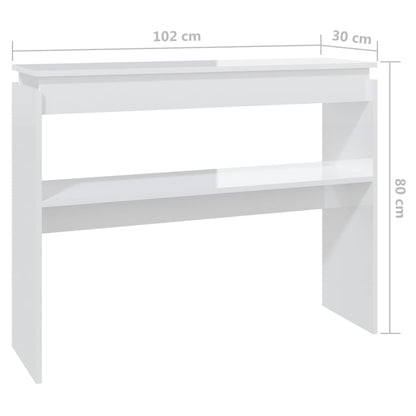 Table console blanc brillant 102x30x80 cm bois d'ingénierie