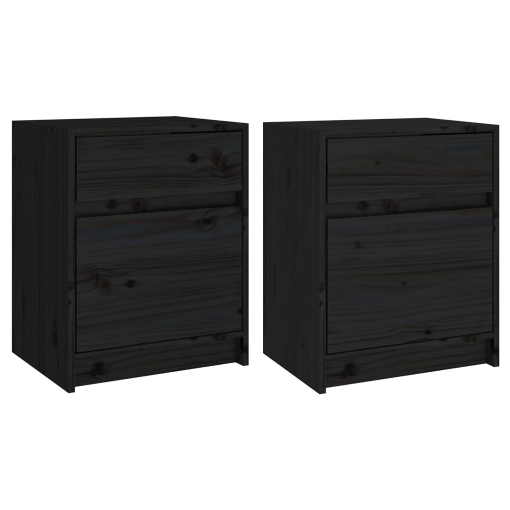 Tables de chevet 2 pcs Noir 40x31x50 cm Bois de pin massif