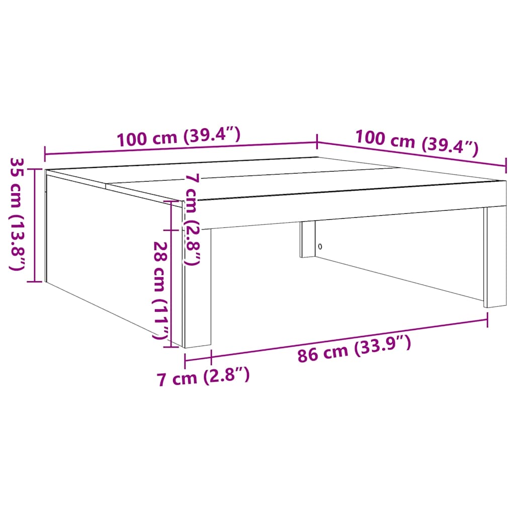 Table basse blanc 100x100x35 cm bois d'ingénierie