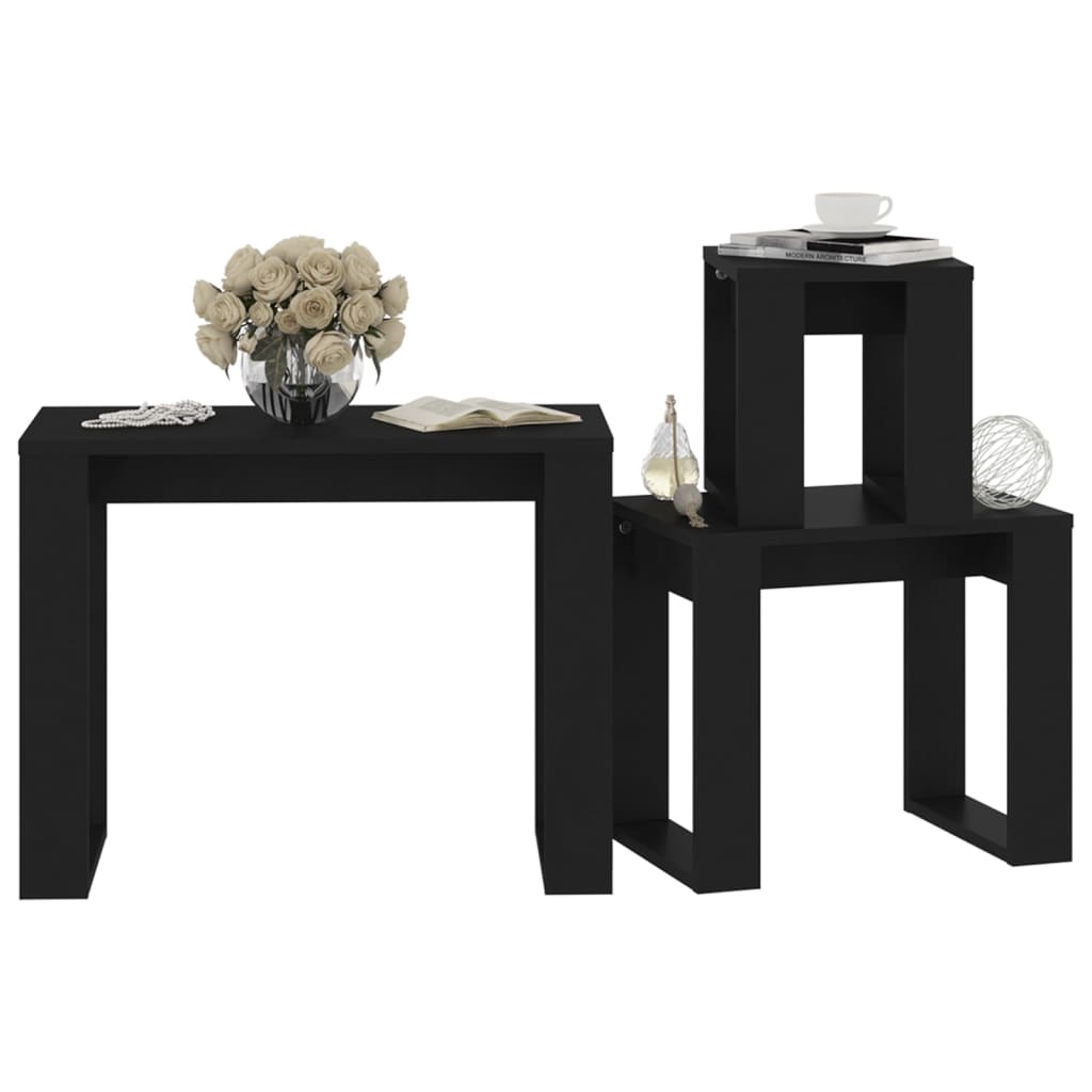 Tables gigognes 3 pcs Noir Bois d'ingénierie