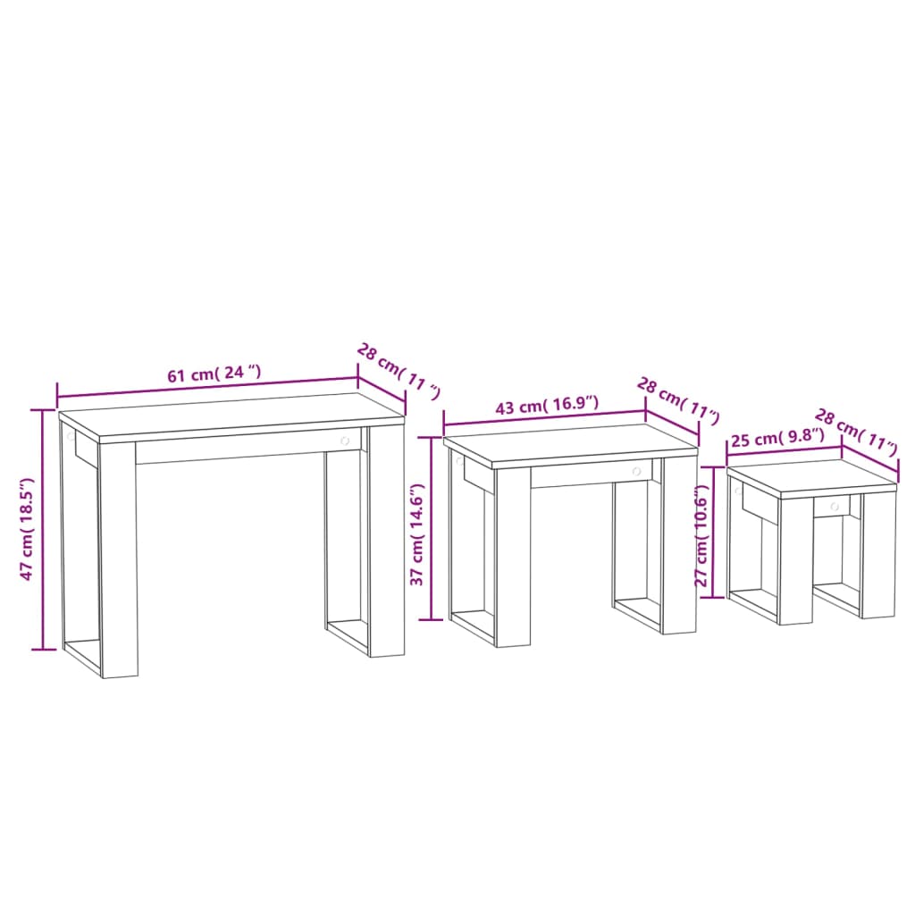 Tables gigognes 3 pcs Gris béton Bois d'ingénierie