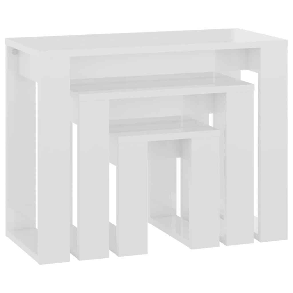 Tables gigognes 3 pcs Blanc brillant Bois d'ingénierie