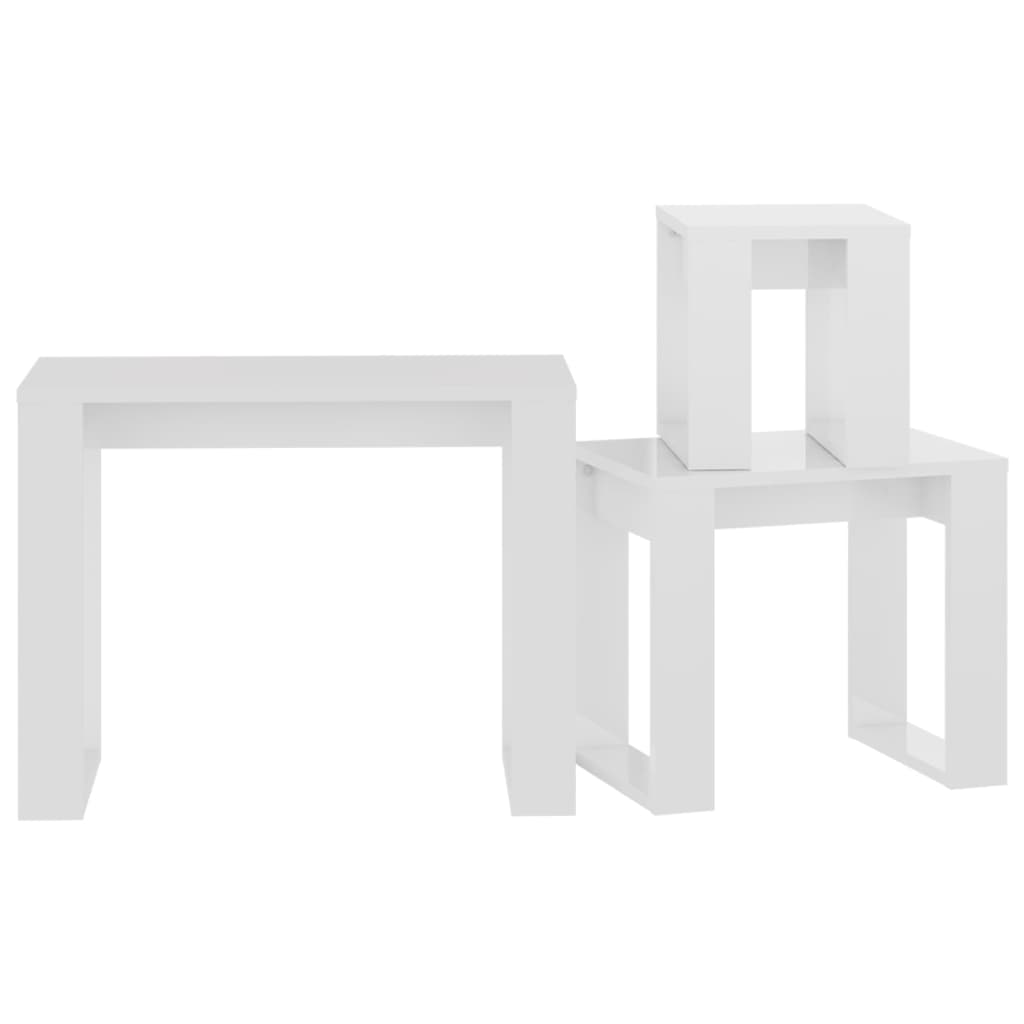 Tables gigognes 3 pcs Blanc brillant Bois d'ingénierie