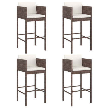 Tabourets de bar lot de 4 avec coussins marron résine tressée