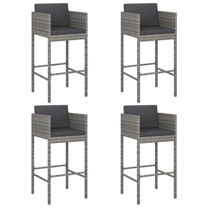 Tabourets de bar lot de 4 avec coussins gris résine tressée