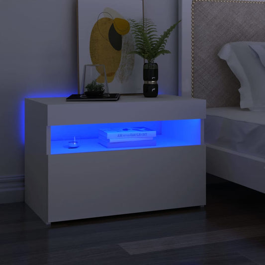 Table de chevet avec lumières LED Blanc 60x35x40 cm