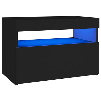 Table de chevet avec lumières LED noir 60x35x40 cm