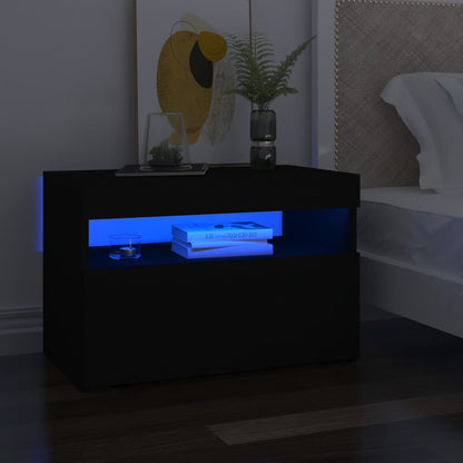 Table de chevet avec lumières LED noir 60x35x40 cm