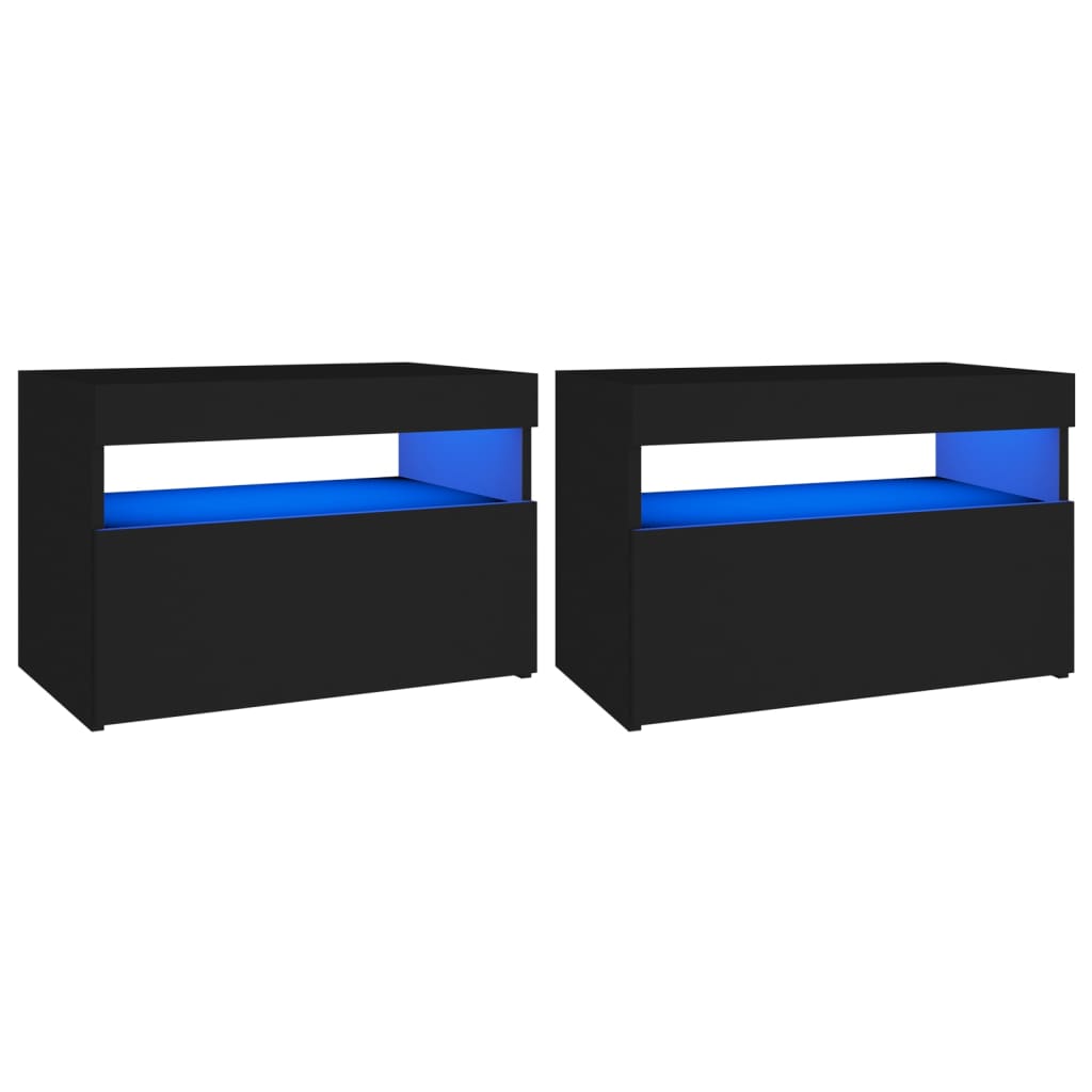 Tables de chevet avec lumières LED 2 pcs noir 60x35x40 cm