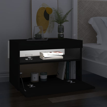 Tables de chevet avec lumières LED 2 pcs noir 60x35x40 cm