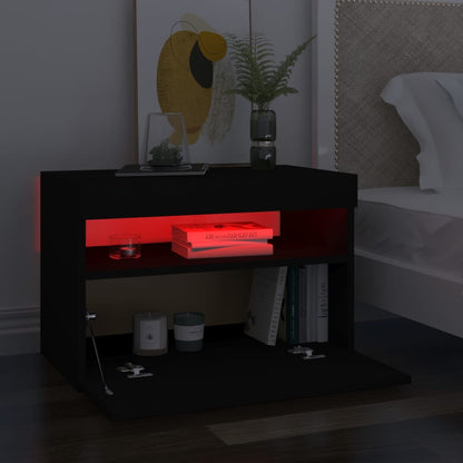 Tables de chevet avec lumières LED 2 pcs noir 60x35x40 cm