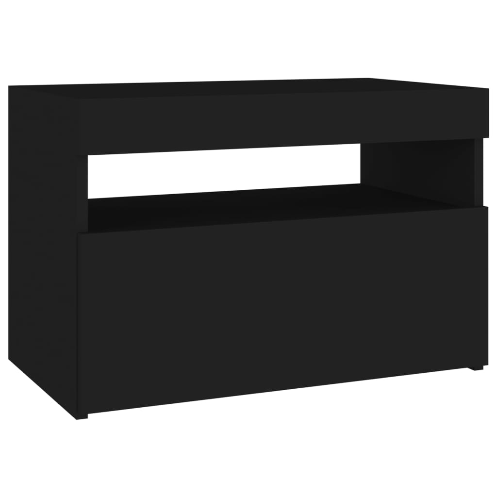 Tables de chevet avec lumières LED 2 pcs noir 60x35x40 cm