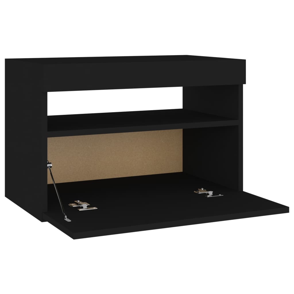 Tables de chevet avec lumières LED 2 pcs noir 60x35x40 cm