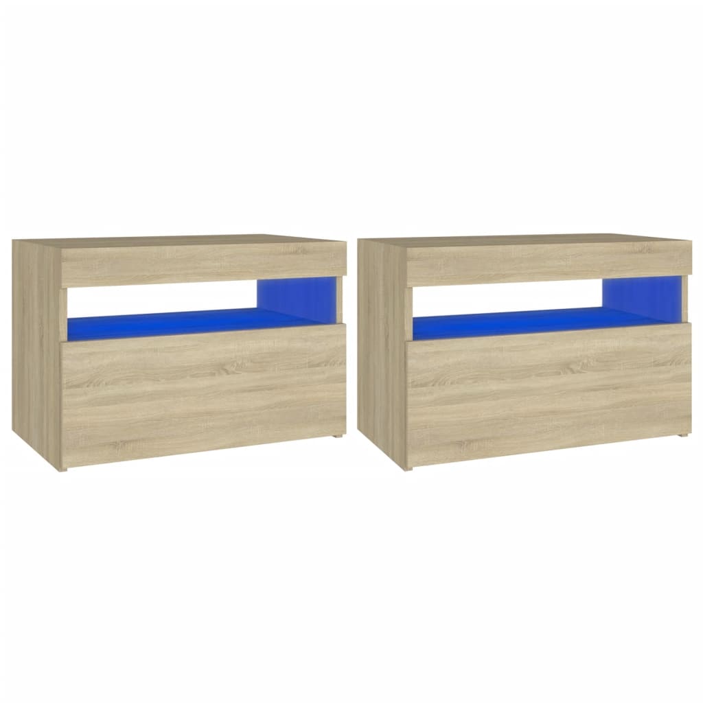 Tables de chevet à LED 2 pcs Chêne sonoma 60x35x40 cm