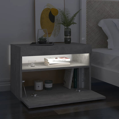 Table de chevet avec lumières LED gris béton 60x35x40 cm