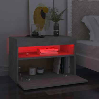 Table de chevet avec lumières LED gris béton 60x35x40 cm