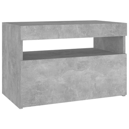 Table de chevet avec lumières LED gris béton 60x35x40 cm