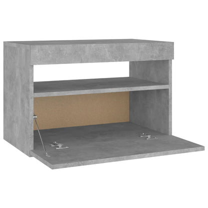 Table de chevet avec lumières LED gris béton 60x35x40 cm