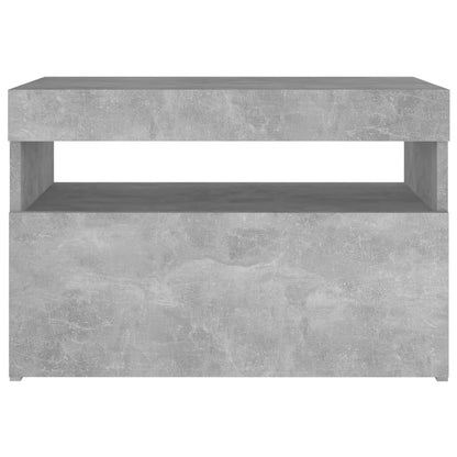 Table de chevet avec lumières LED gris béton 60x35x40 cm