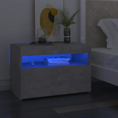 Table de chevet avec lumières LED gris béton 60x35x40 cm