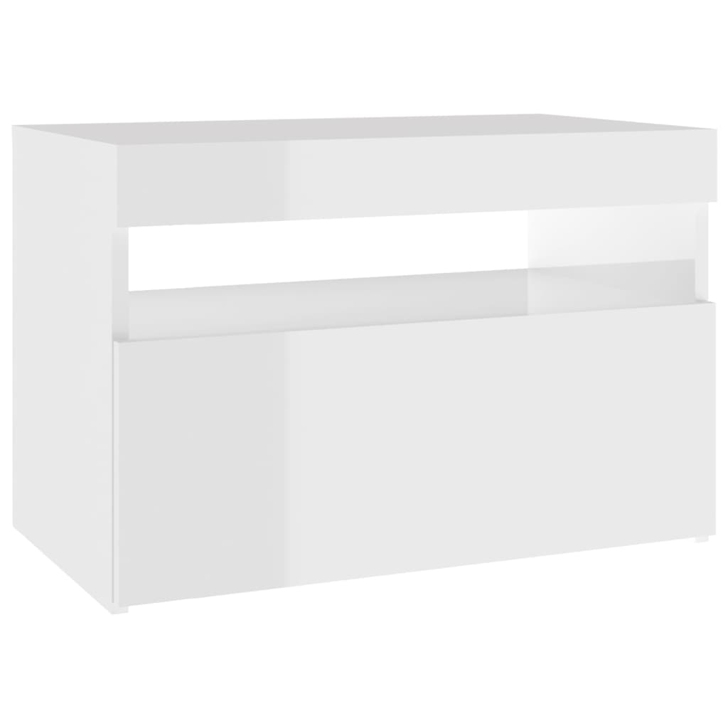 Table de chevet avec lumières LED blanc brillant 60x35x40 cm