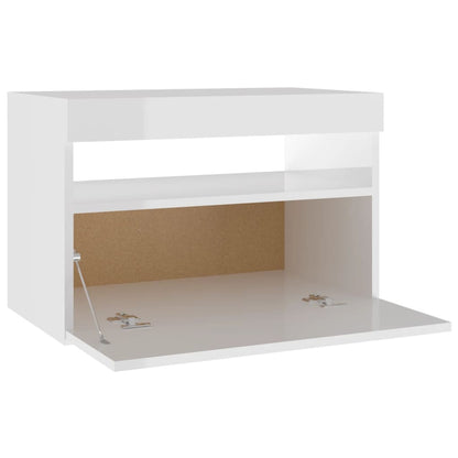 Table de chevet avec lumières LED blanc brillant 60x35x40 cm