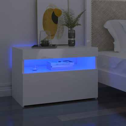 Table de chevet avec lumières LED blanc brillant 60x35x40 cm