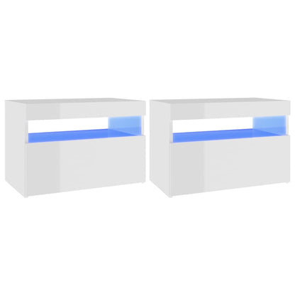 Tables de chevet lumières LED 2 pcs blanc brillant 60x35x40 cm