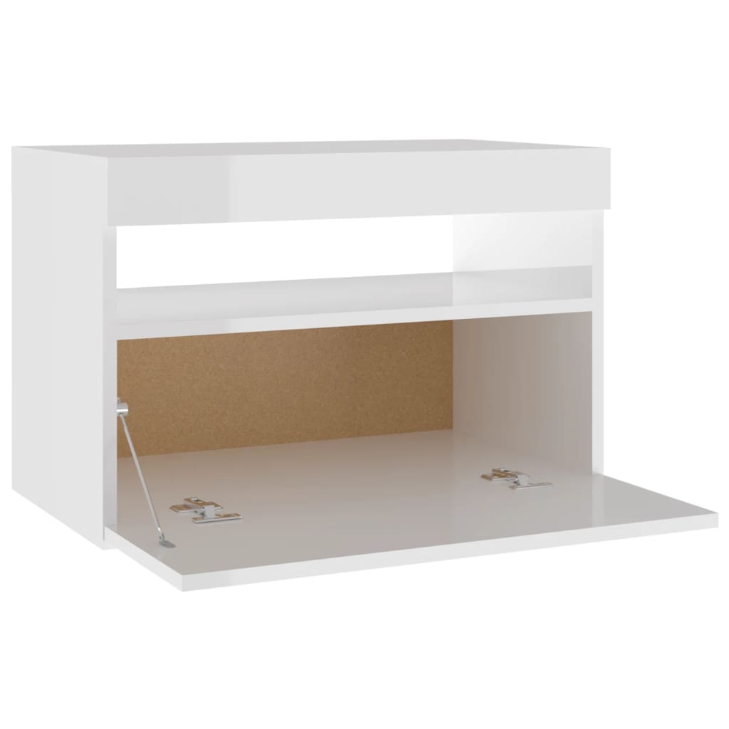 Tables de chevet lumières LED 2 pcs blanc brillant 60x35x40 cm