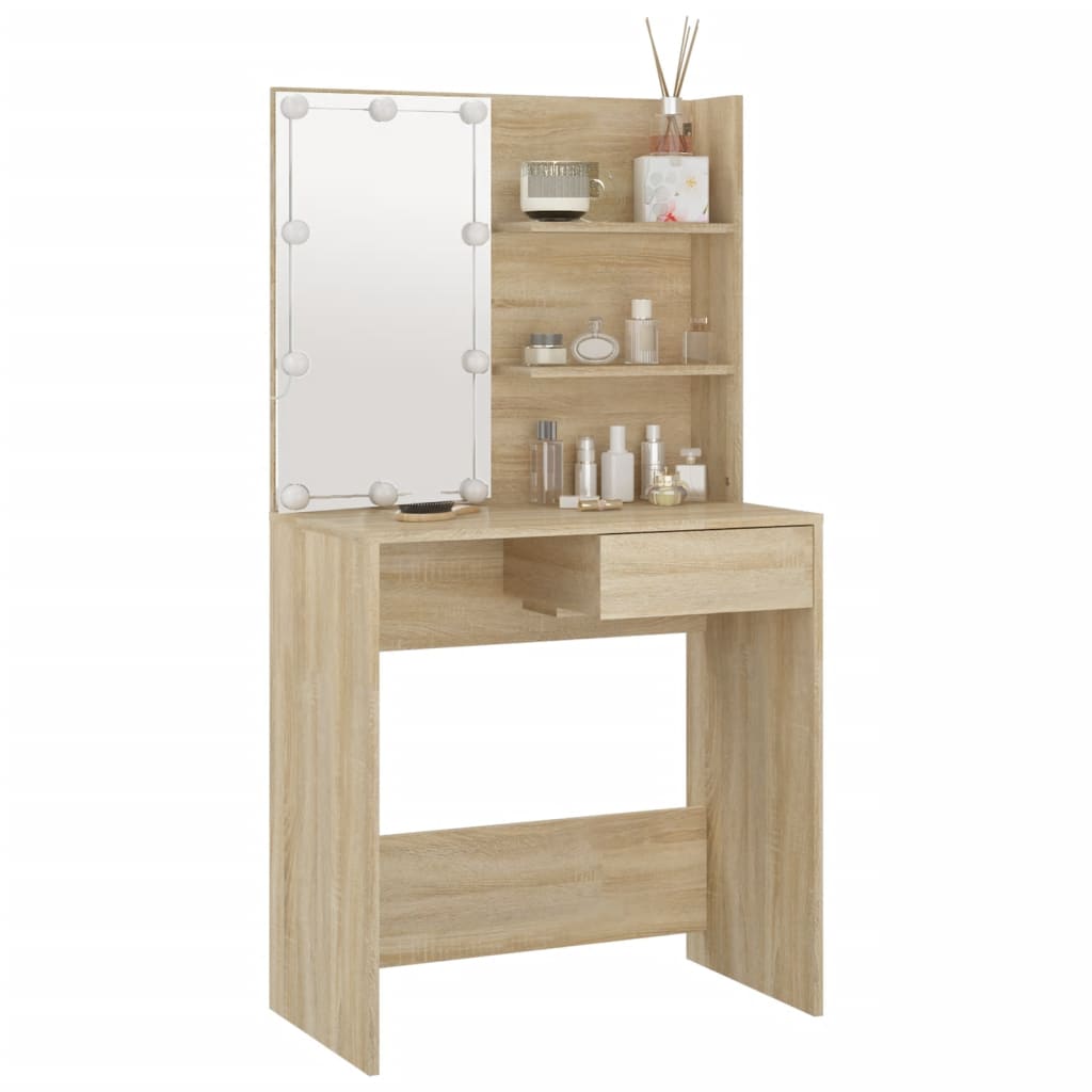 Coiffeuse avec LED chêne sonoma 74,5x40x141cm bois d'ingénierie