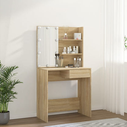 Coiffeuse avec LED chêne sonoma 74,5x40x141cm bois d'ingénierie