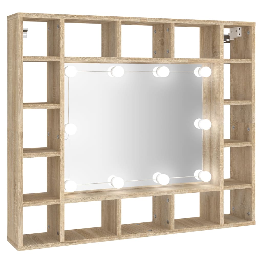 Armoire de miroir avec LED Chêne sonoma 91x15x76,5 cm