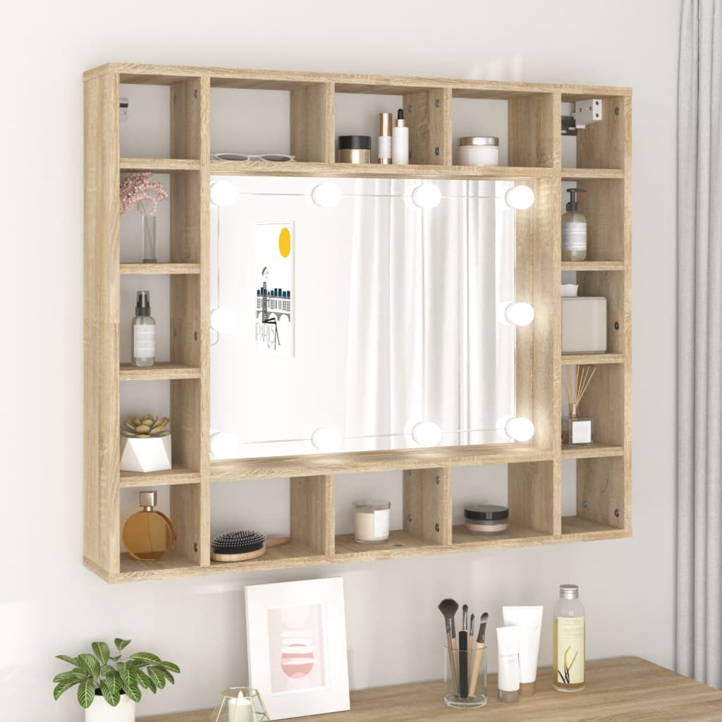 Armoire de miroir avec LED Chêne sonoma 91x15x76,5 cm