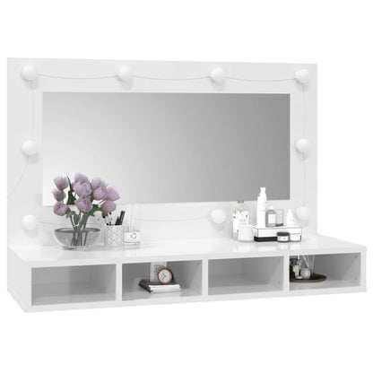 Armoire à miroir avec LED Blanc brillant 90x31,5x62 cm