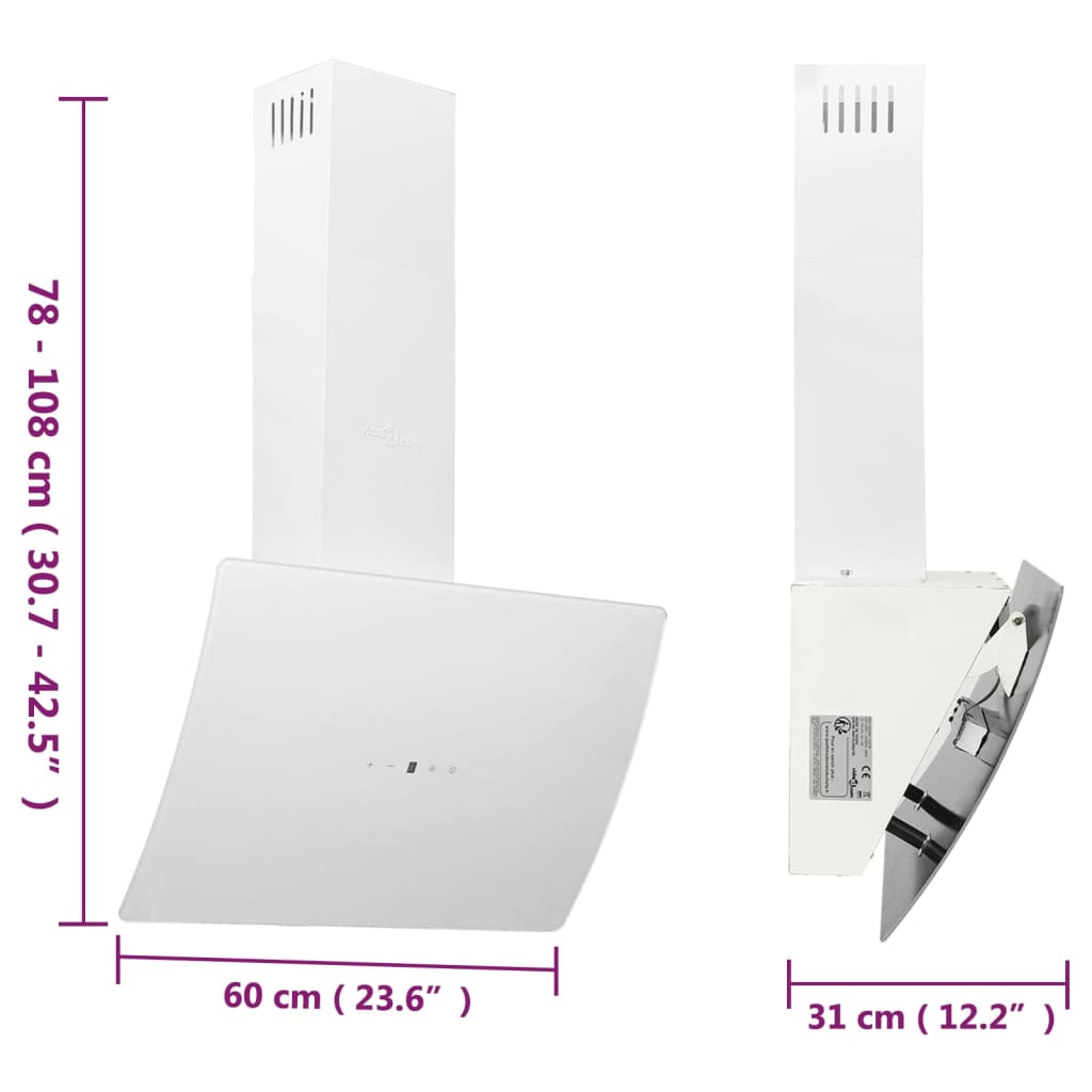 Hotte murale 60 cm Acier et verre trempé Blanc