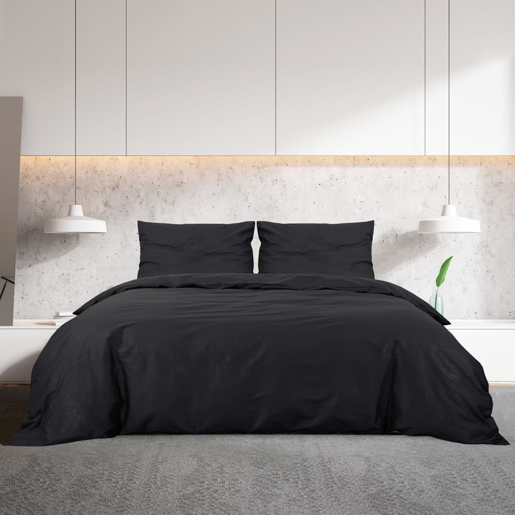 Ensemble de housse de couette Noir 240x220 cm Coton