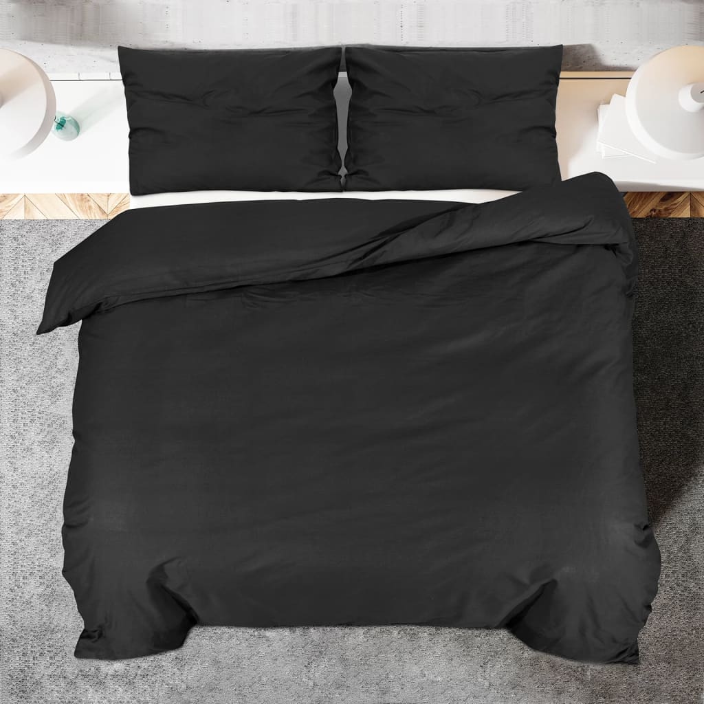 Ensemble de housse de couette Noir 135x200 cm Coton