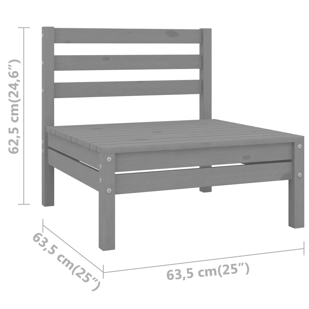 Canapés centraux de jardin 2 pcs gris bois de pin massif