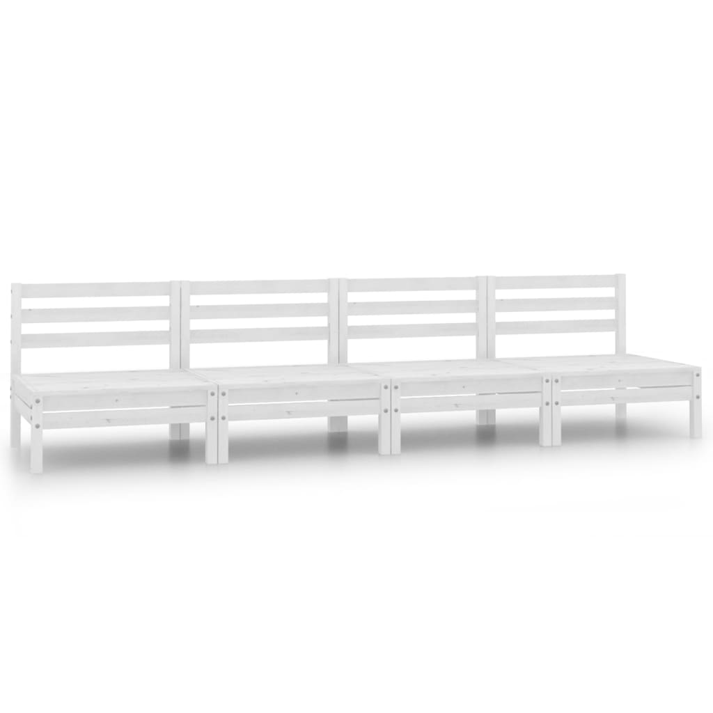 Canapés centraux de jardin 4 pcs Blanc Bois de pin massif