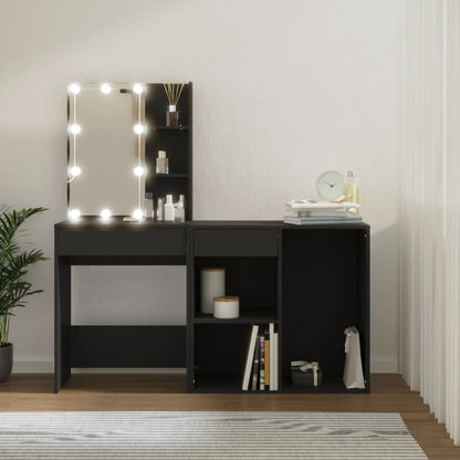 Coiffeuse à LED avec armoire noir bois d'ingénierie