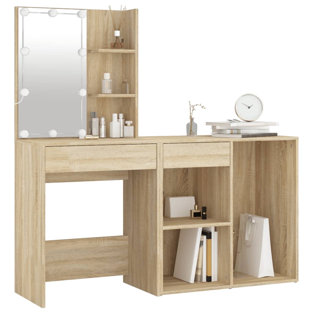 Coiffeuse à LED avec armoire Chêne sonoma Bois d'ingénierie