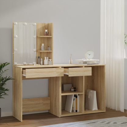 Coiffeuse à LED avec armoire Chêne sonoma Bois d'ingénierie