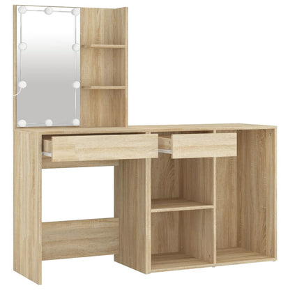 Coiffeuse à LED avec armoire Chêne sonoma Bois d'ingénierie