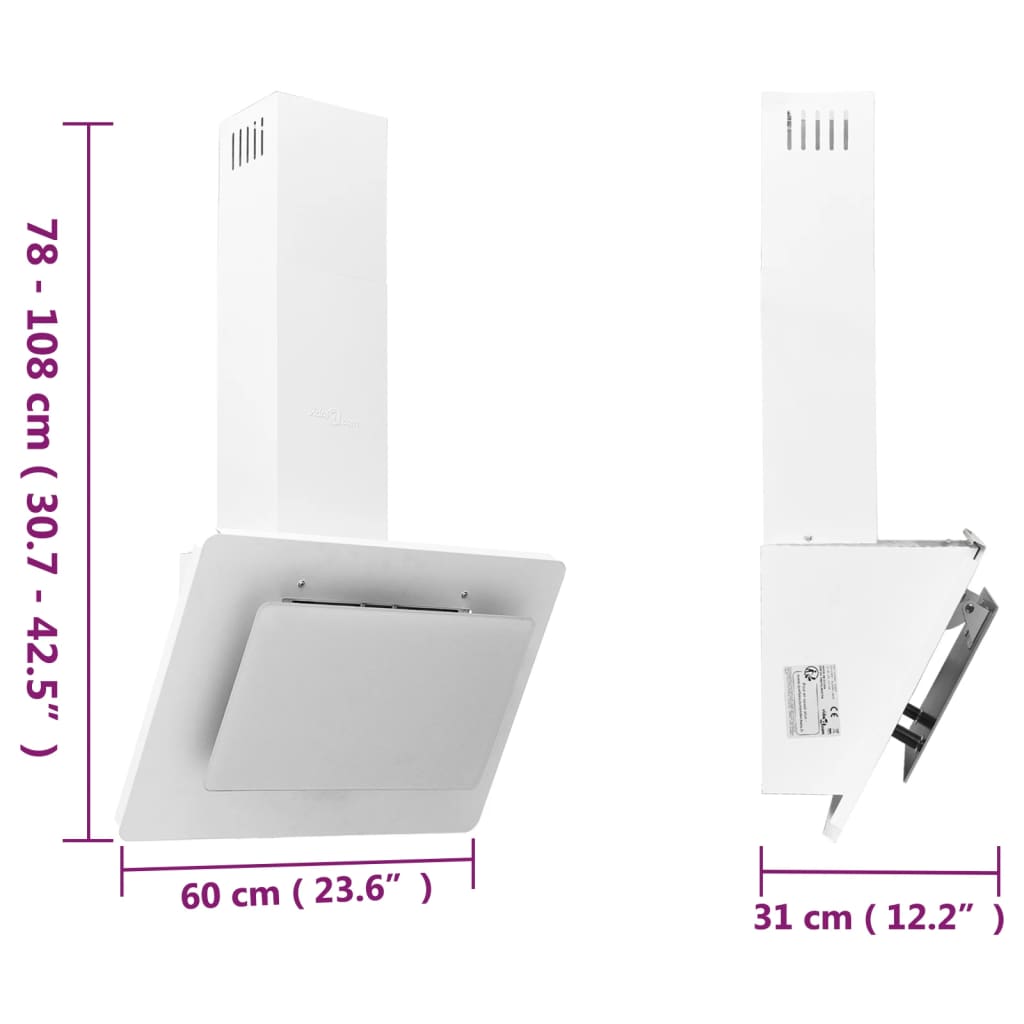 Hotte murale 60 cm Acier inoxydable et verre trempé Blanc