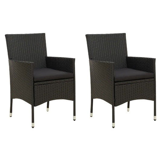 Chaises de jardin lot de 2 avec coussins Résine tressée Noir