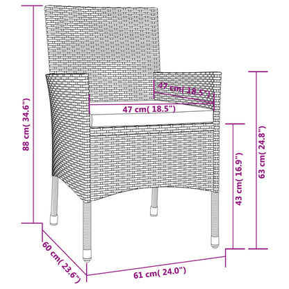 Chaises de jardin avec coussins lot de 4 Résine tressée Noir