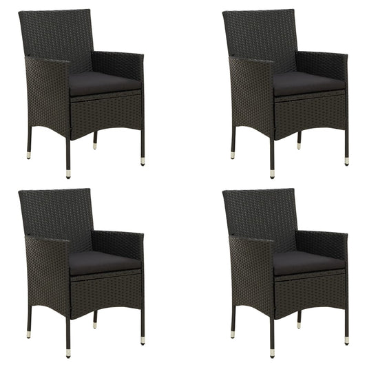 Chaises de jardin avec coussins lot de 4 Résine tressée Noir