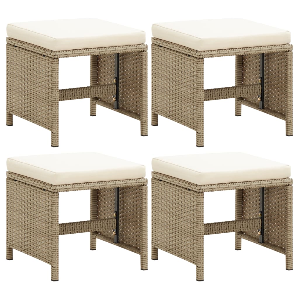 Tabourets de jardin lot de 4 avec coussins Résine tressée Beige