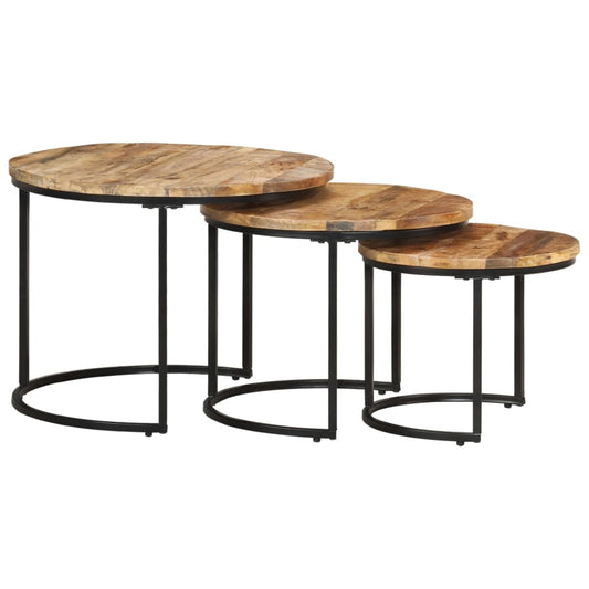 Tables gigognes 3 pcs Bois de manguier brut