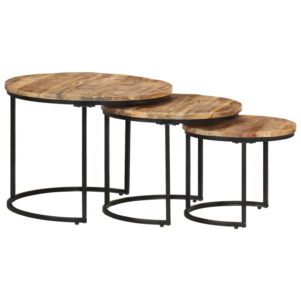 Tables gigognes 3 pcs Bois de manguier brut